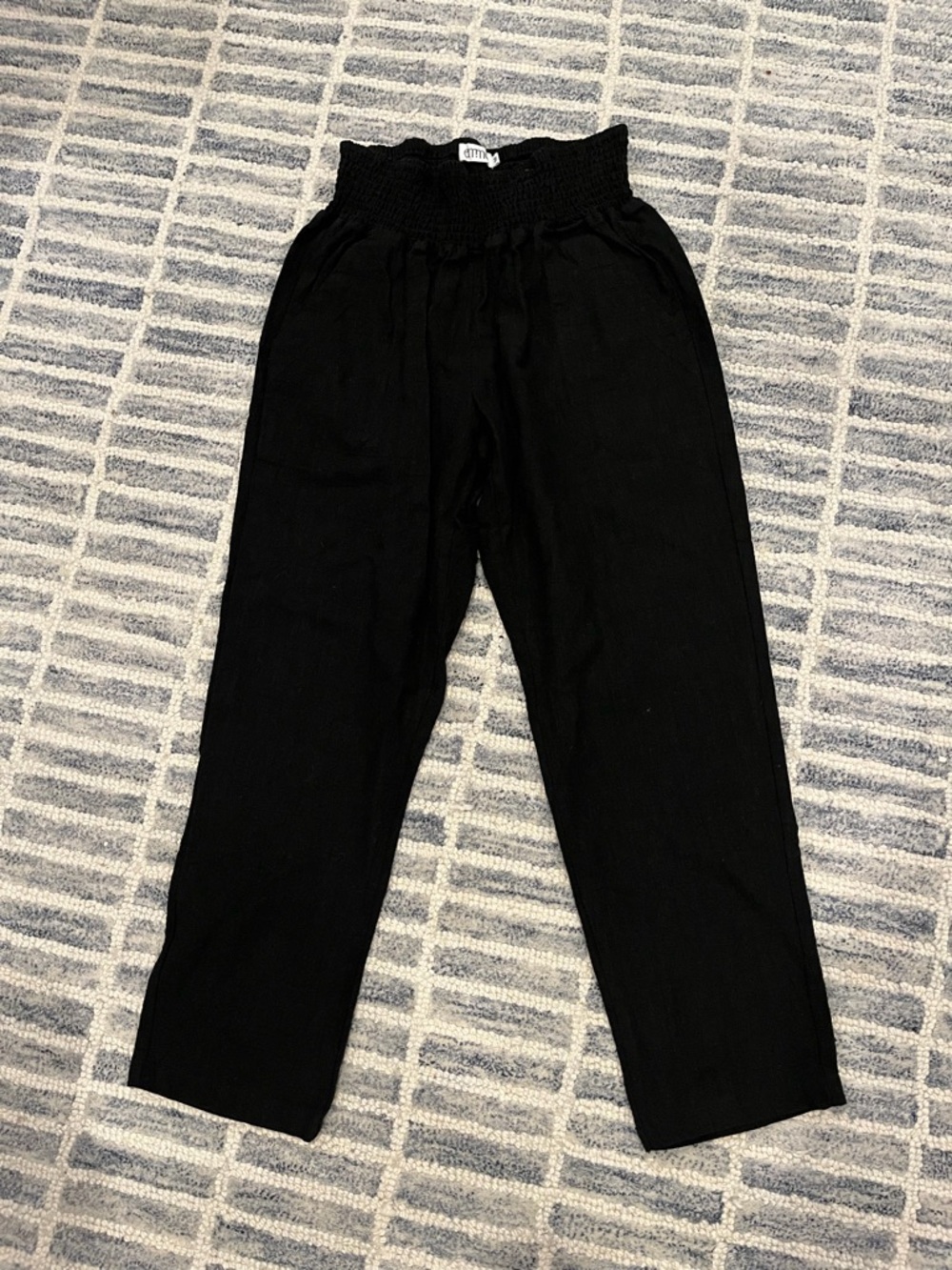 Emme Black 100% Linen Smocked Waist Wide Leg Pants Size Medium